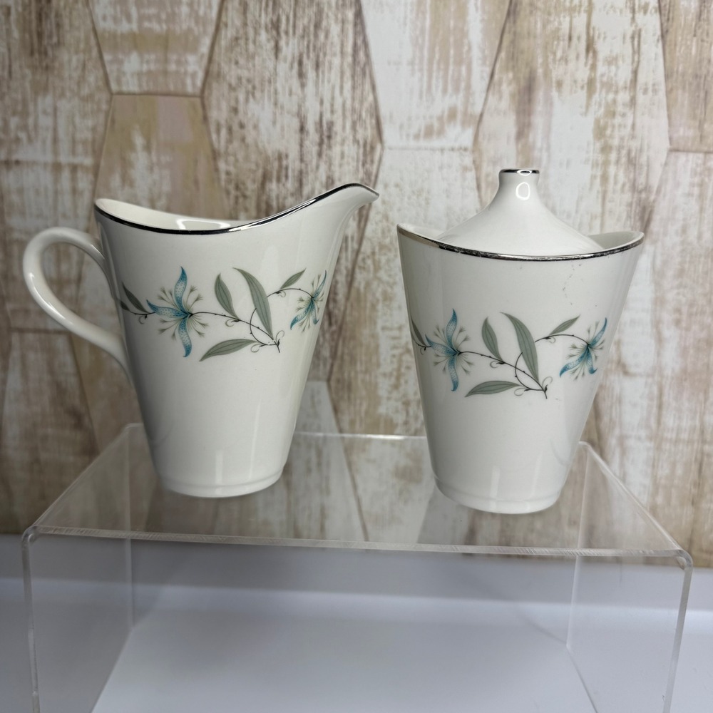 Vintage Homer Laughlin Triumph Cynthia Creamer & Sugar Bowl Silver Trim